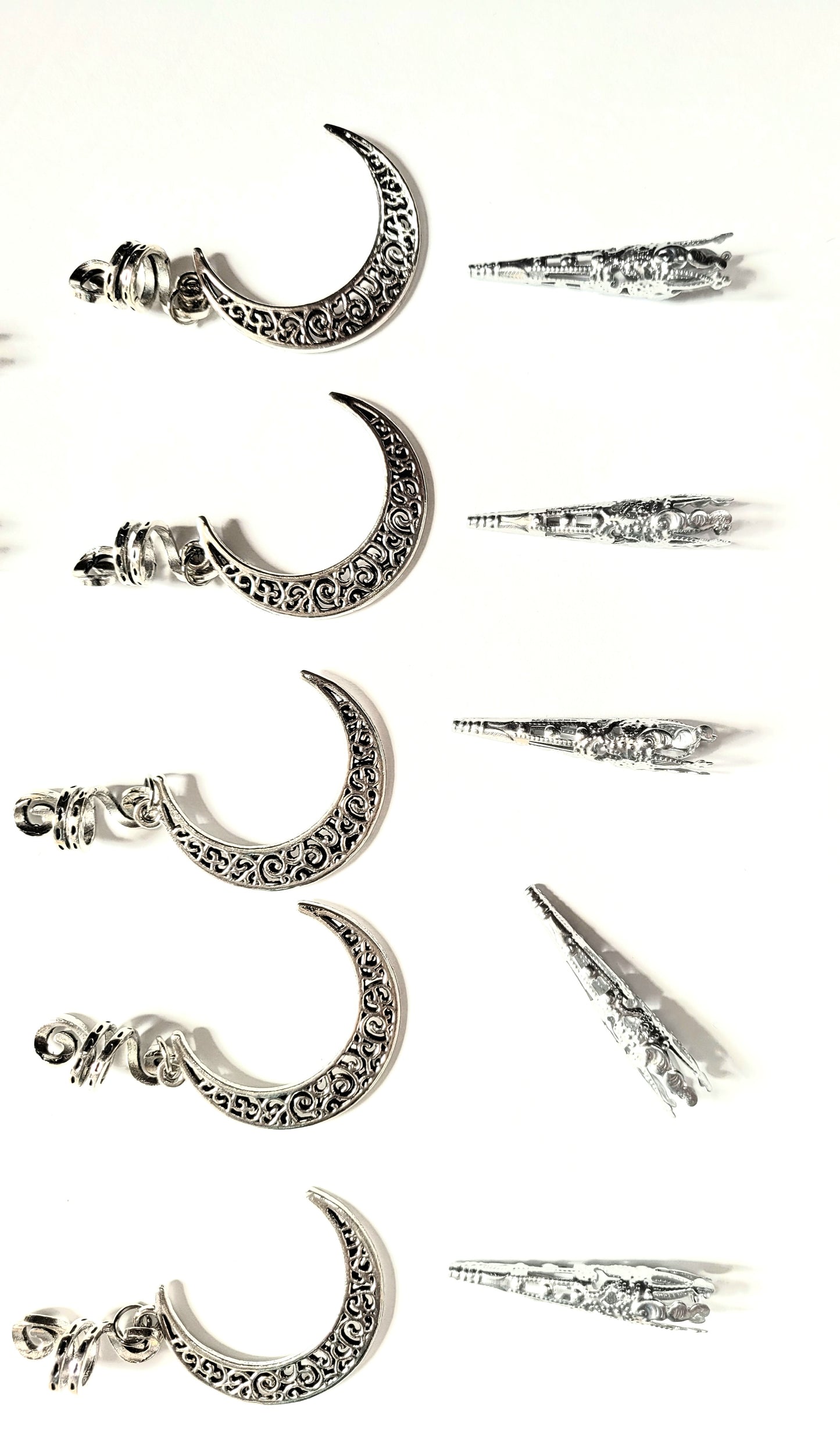 Silver Pointed Hair Beads And Moons - Love Is In The Hair