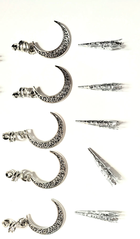 Silver Pointed Hair Beads And Moons - Love Is In The Hair